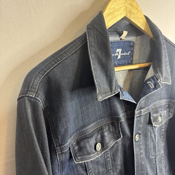 7 For All Mankind Denim Jacket Men Medium Trucker Dark Wash USA Made - Picture 3 of 9